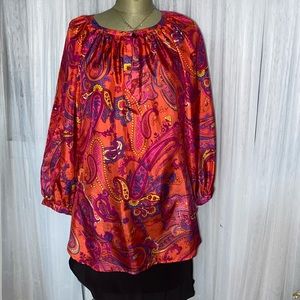 Ralph Lauren 100% paisley silk blouse! Lightweight 3/4 sleeves, pullover, Sz M